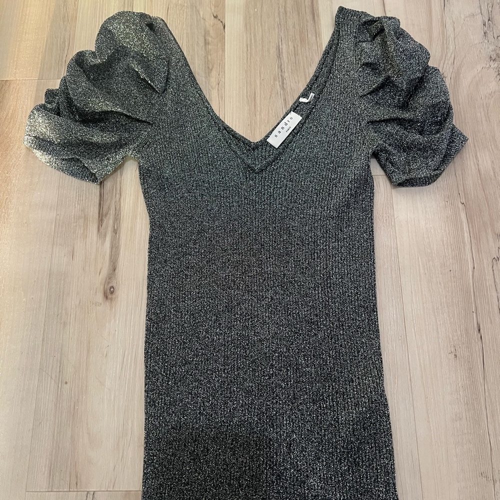COPY - Sandro women top short puffy sleeve silver